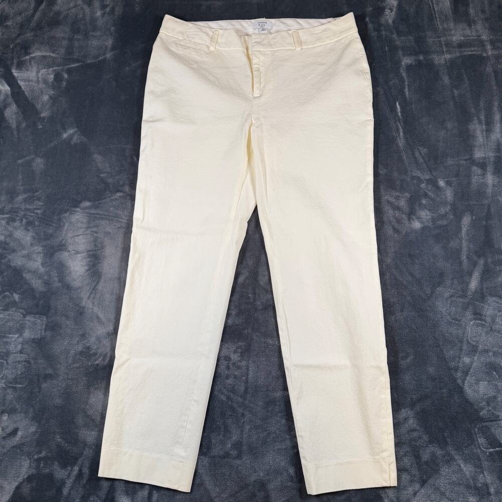 Crown & Ivy Women's 10P Petite Cream Straight Leg Ankle Pants Stretch